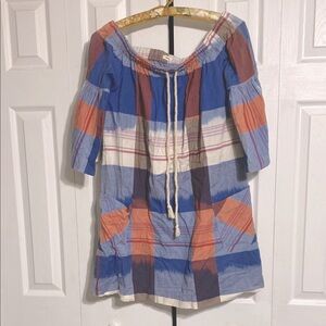 Warm off shoulder cotton plaid short CUTE mini dress size